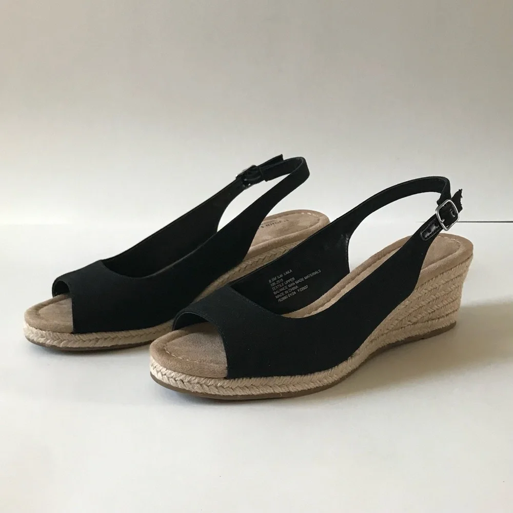 St. John's Bay Black Espadrille Wedges women’s size 8.5